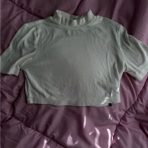 Women's White Ribbed Mock Neck Top